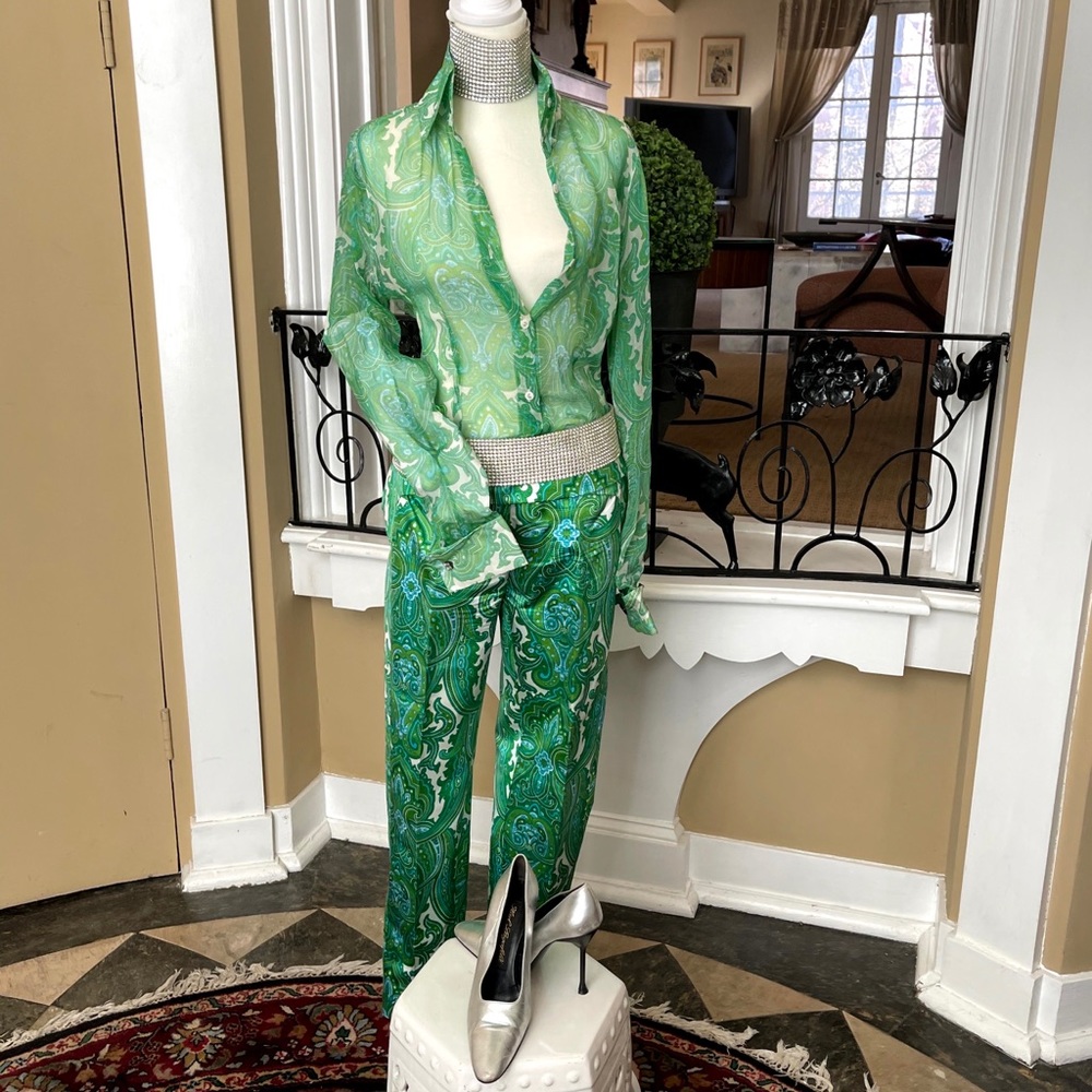 Dolce & Gabbana Runway Silk Green Paisley Trousers